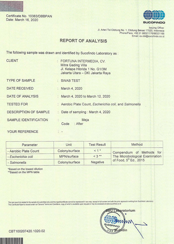 Hasil Uji Lab FortunaClean